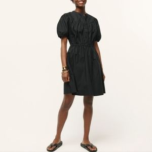 J. CREW Puff-sleeve Cotton Poplin Black Shirtdress